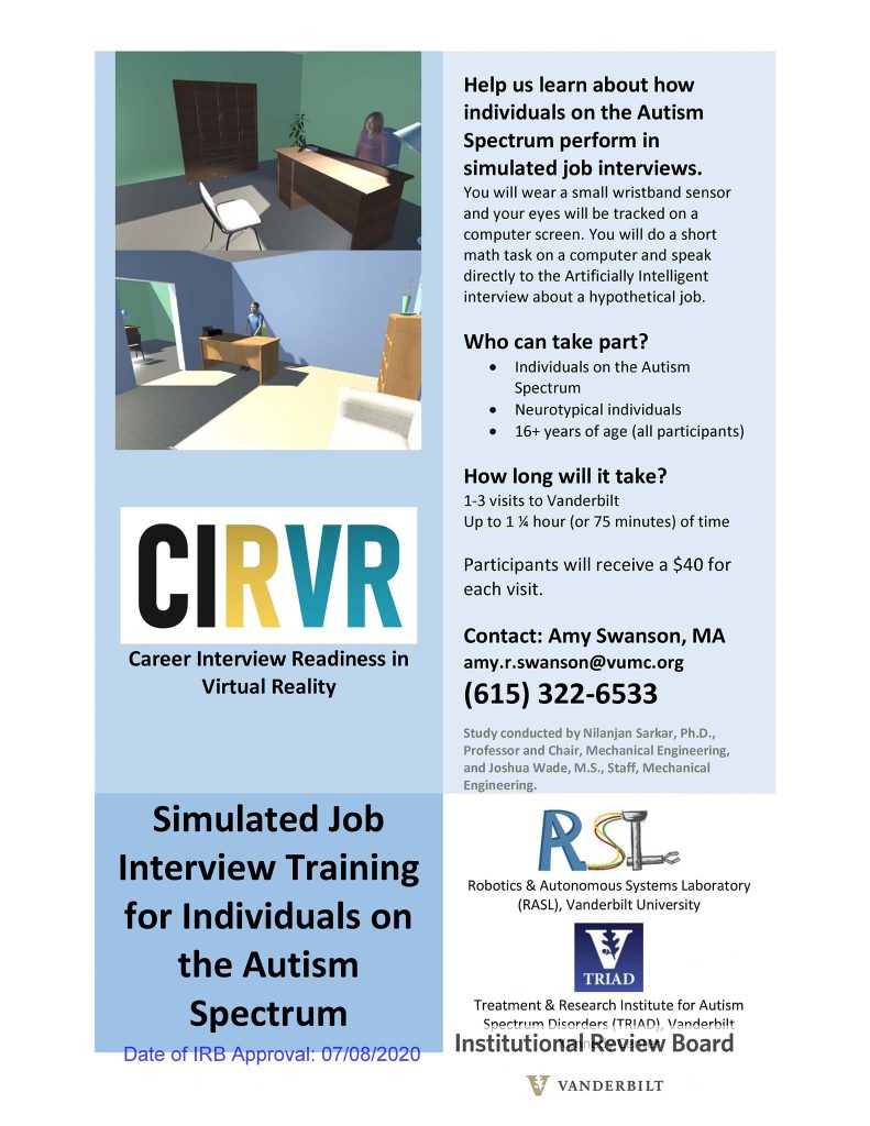 CIRVR Career Interview Readiness in Virtual Reality information. 