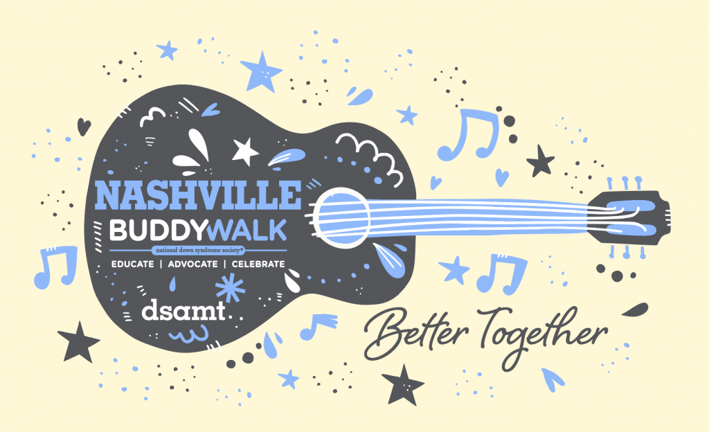 Nashville Buddy Walk immage with a guitar and Text : "Better Together"