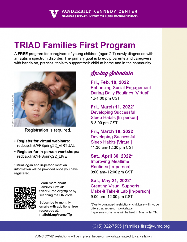 TRIAD Families First Program Flier with scheduled event dates.