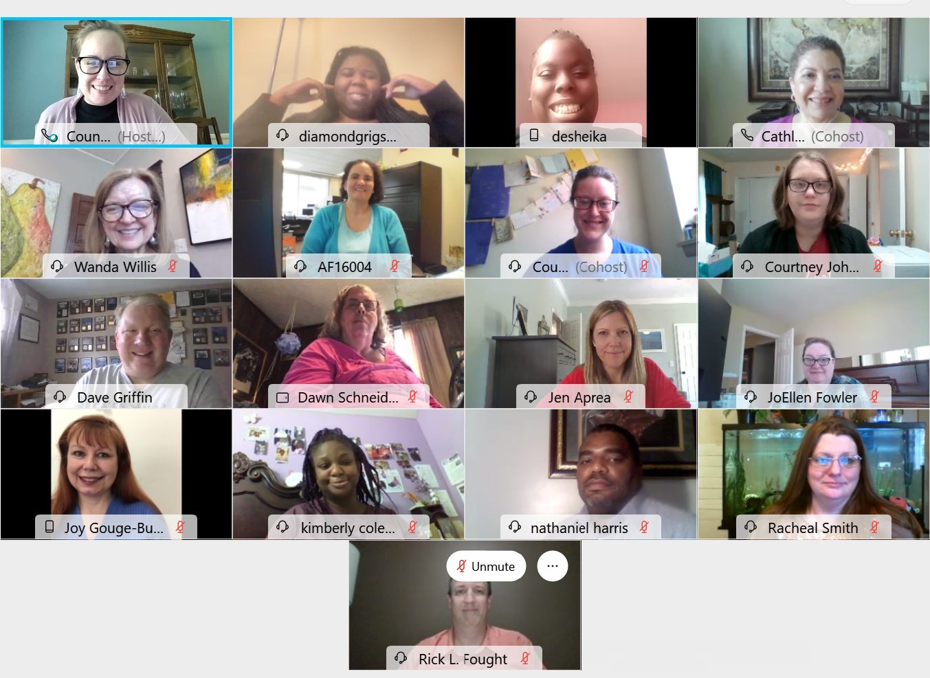 Image of zoom meeting with a group of 17 diverse individuals