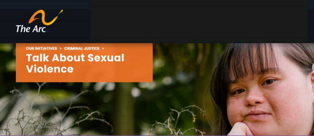 Image of a young girl to the right in front and text to the left in a orange box that says "Talk About Sexual Violence."