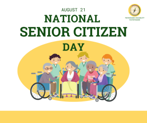 White background image with a yellow horizontal color block at the bottom of the image. Text at the very tiop of the image says, "August 21 NATIONAL SENIOR CITIZEN DAY." Pathfinder's branded graphic is on the top right corner of image.