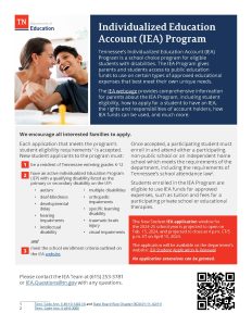 Flyer for the 2024 IEP Program with information about the program. On the top left of the flyer is an image of a woman and a teenage boy laughing while the woman is holding on tho the boy's arm. A QR code is on the bottom right of the image.