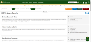 Screenshot of Pathfinder search results. "3520 Search Results" is written on the page along with 3 event listings.
