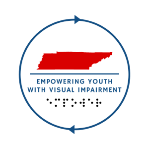 Blue circle with the state of TN in red in the middle. EmpoweringVI logo.